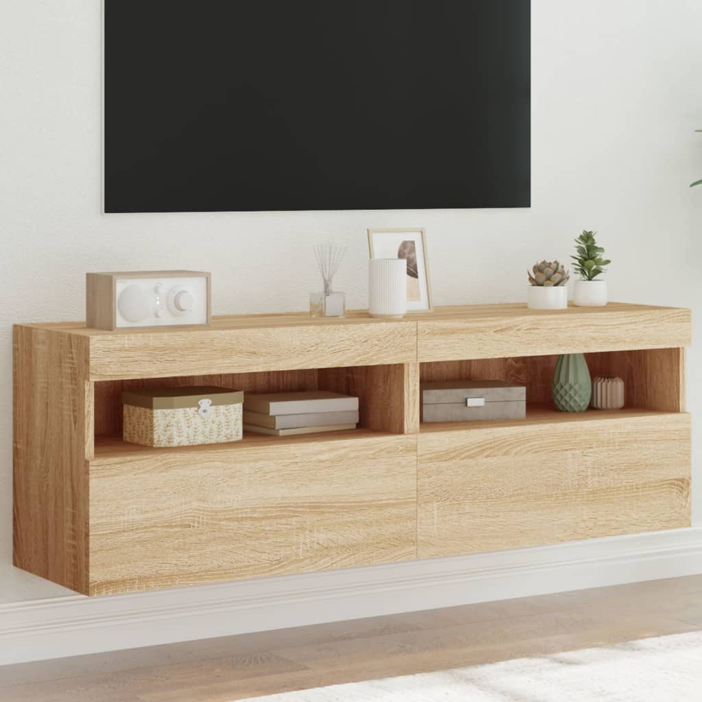 vidaXL TV nástenné skrinky s LED svetlami 2 ks dub sonoma 60x30x40 cm