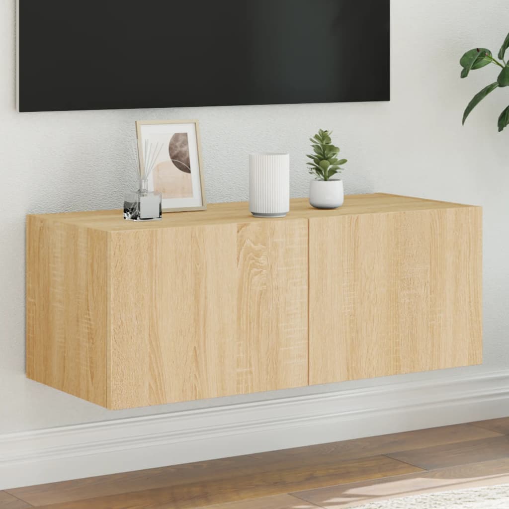 vidaXL TV nástenná skrinka s LED svetlami dub sonoma 80x35x31 cm