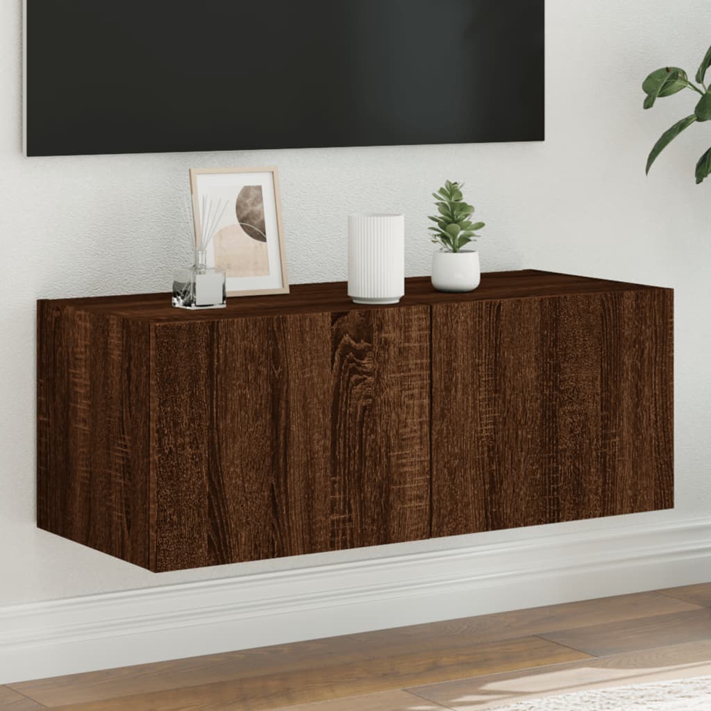 vidaXL TV nástenná skrinka s LED svetlami hnedý dub 80x35x31 cm