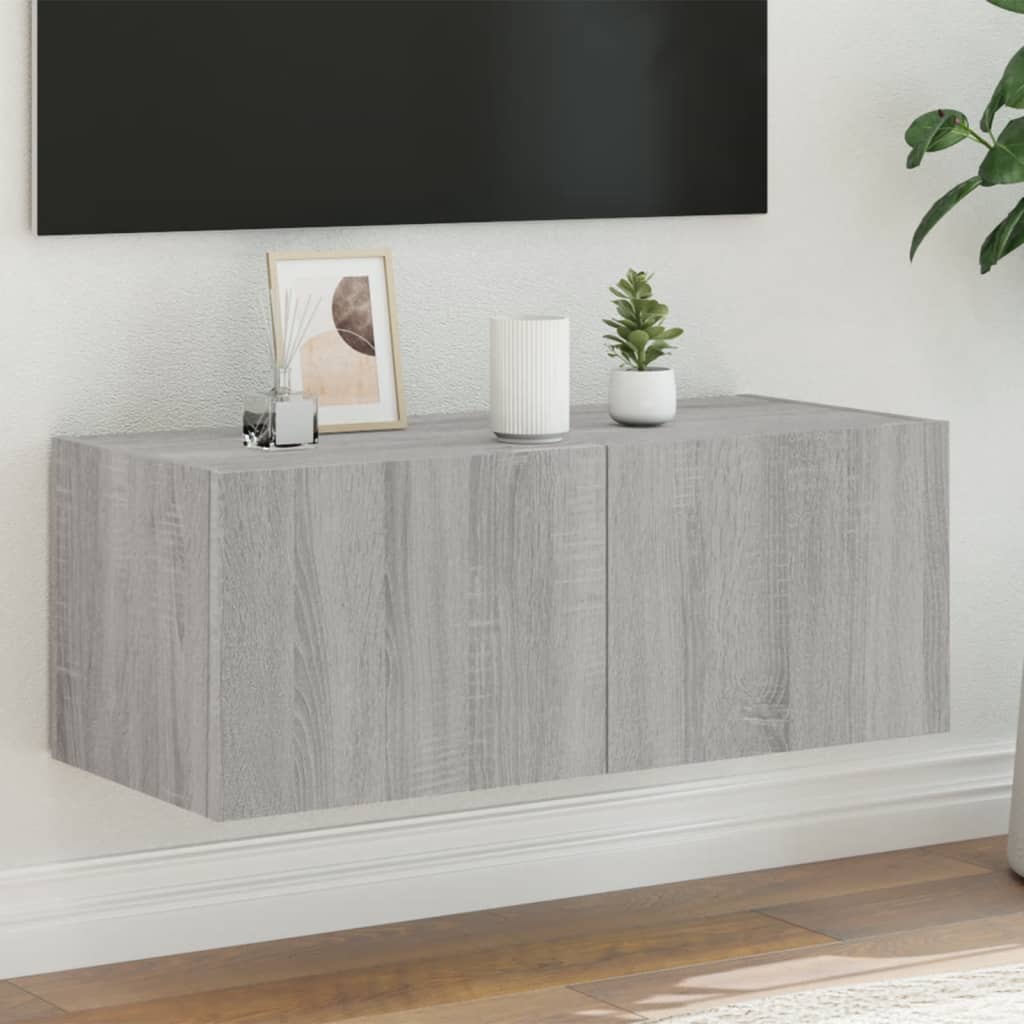 vidaXL TV nástenná skrinka s LED svetlami sivá sonoma 80x35x31 cm