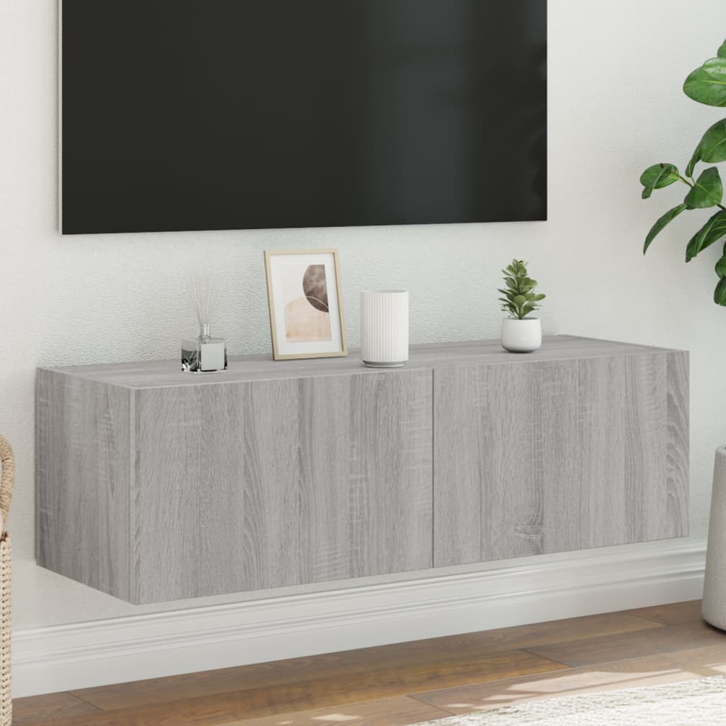 vidaXL TV nástenná skrinka s LED svetlami sivá sonoma 100x35x31 cm