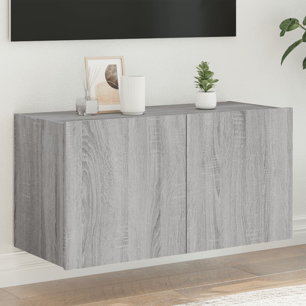 vidaXL TV nástenná skrinka s LED svetlami sivá sonoma 80x35x41 cm