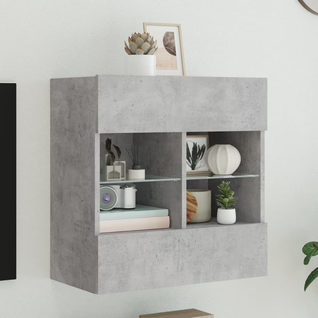 vidaXL TV nástenná skrinka s LED svetlami betónovo sivá 58,5x30x60,5cm