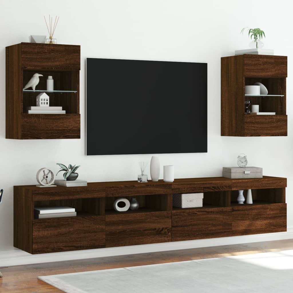vidaXL TV nástenné skrinky s LED svetlami 2 ks hnedý dub 40x30x60,5cm