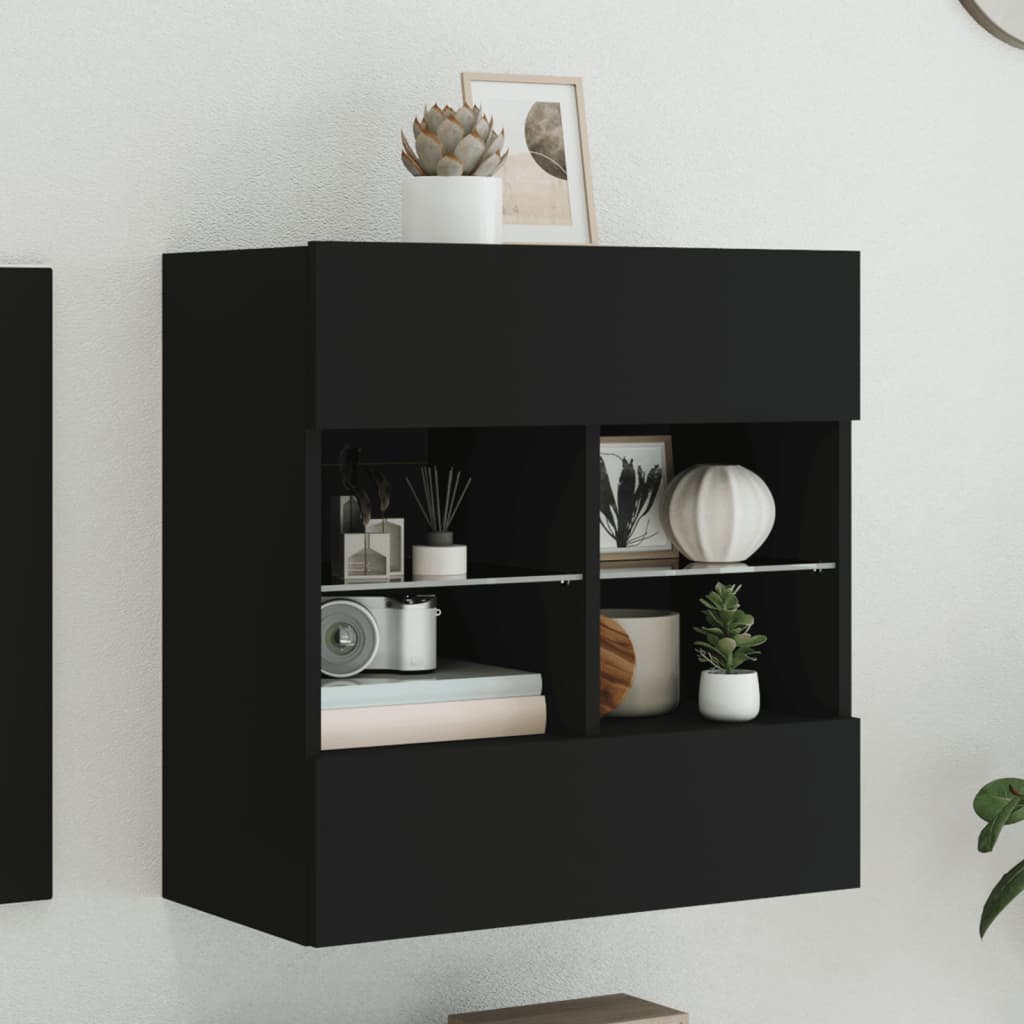 vidaXL TV nástenná skrinka s LED svetlami čierna 58,5x30x60,5 cm