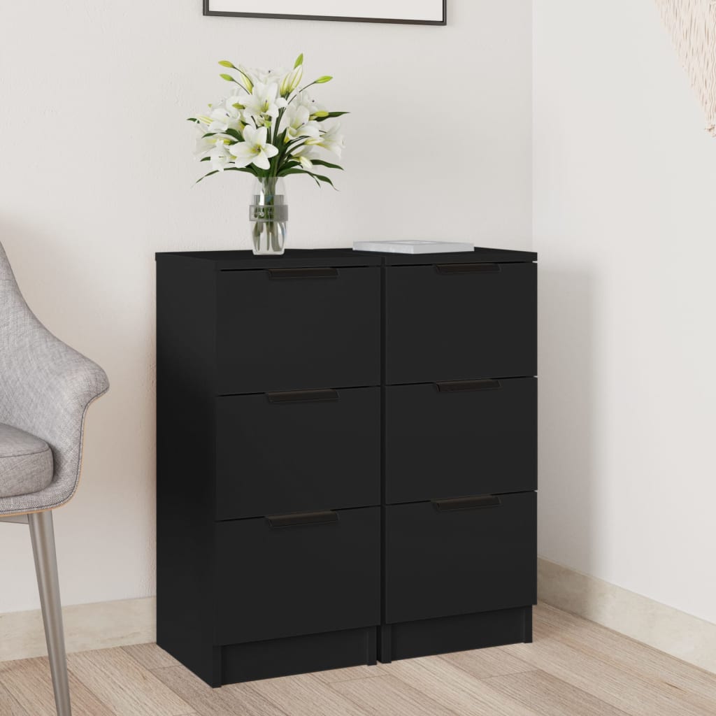 vidaXL Komody čierne 2 ks 30x30x70 cm kompozitné drevo