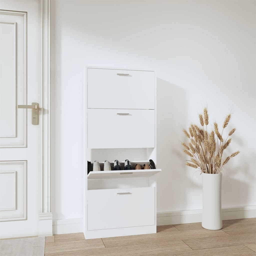 vidaXL Botník biely 59x17x150 cm spracované drevo