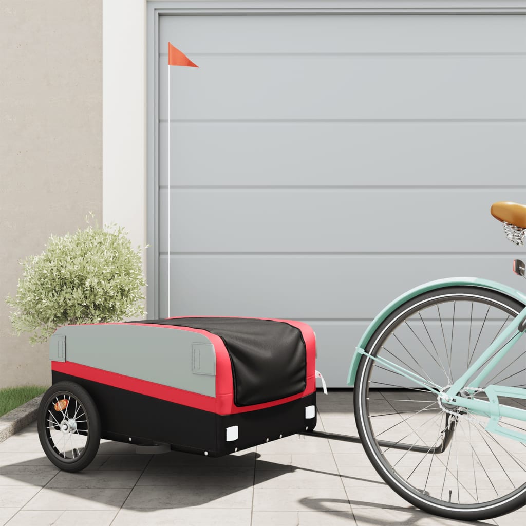vidaXL Vozík za bicykel, čierno červený 45 kg, železo