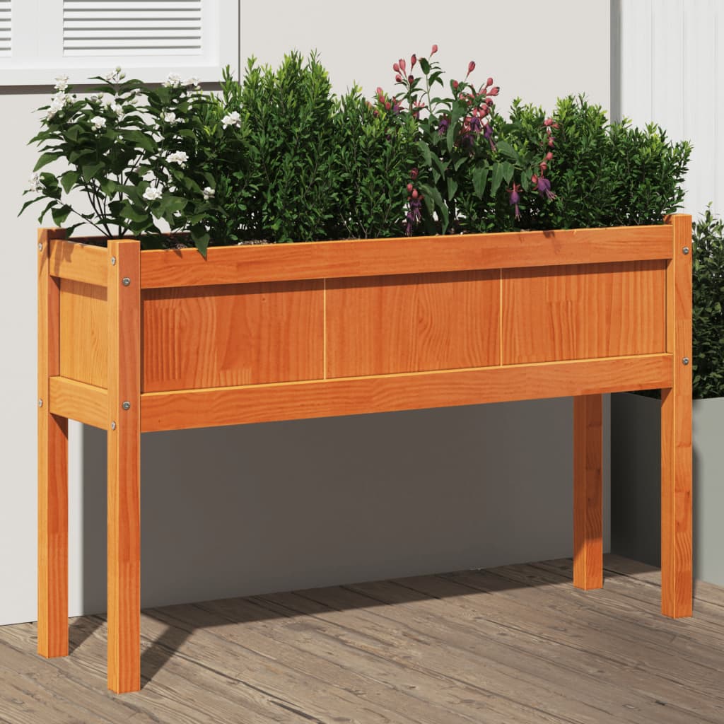 vidaXL Záhr. kvetináč s nohami voskový hnedý 110x31x70cm mas. borovica