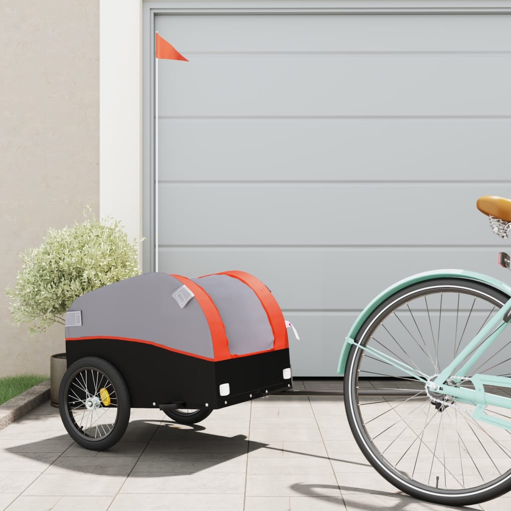 vidaXL Vozík za bicykel, čierno oranžový 30 kg, železo
