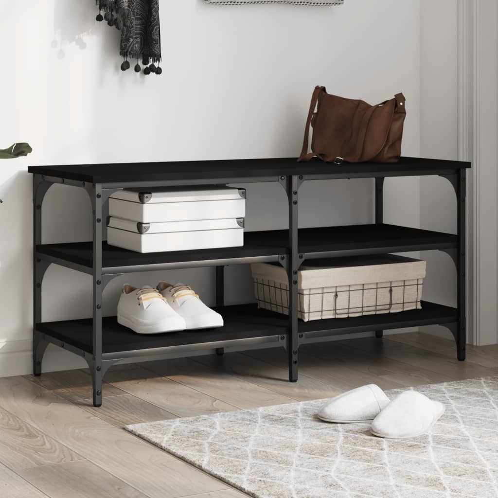 vidaXL Lavička na topánky čierna 100x38,5x49 cm kompozitné drevo