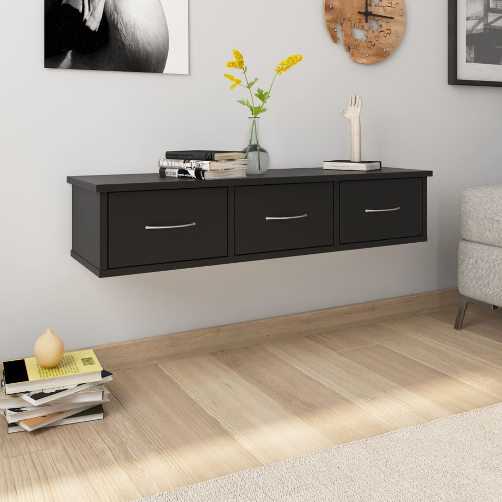 vidaXL Nástenná zásuvková polica čierna 88x26x18,5 cm drevotrieska