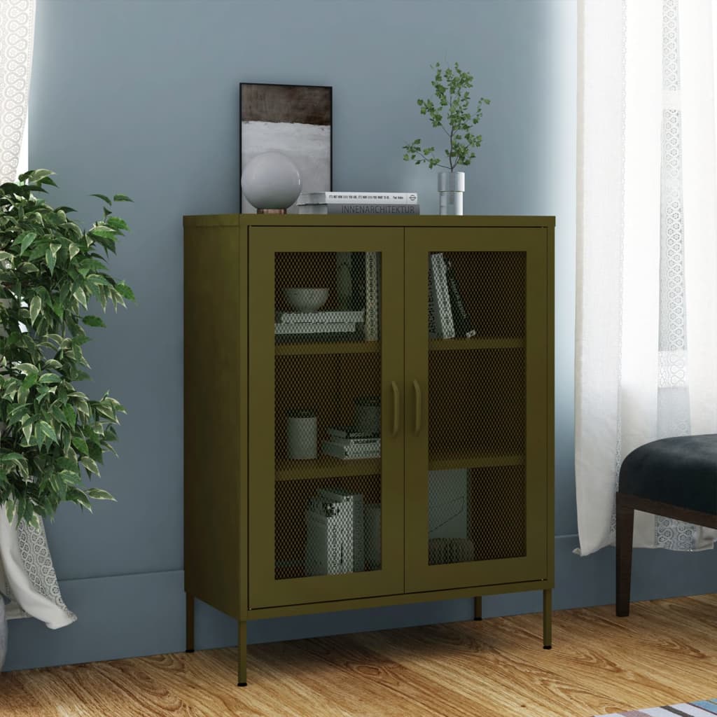 vidaXL Úložná skrinka olivovozelená 80x35x101,5 cm oceľ