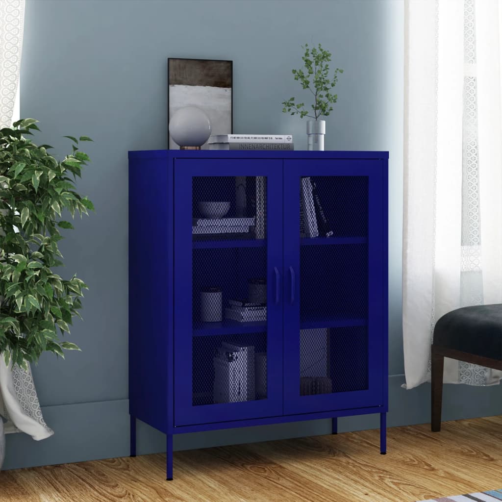 vidaXL Úložná skrinka námornícka modrá 80x35x101,5 cm oceľ