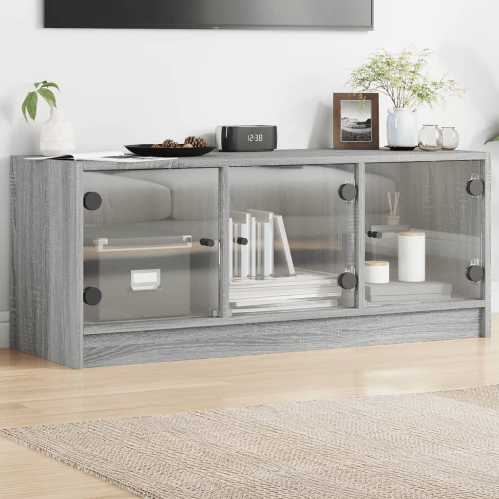 vidaXL TV skrinka so sklenenými dvierkami sivá sonoma 102x37x42 cm