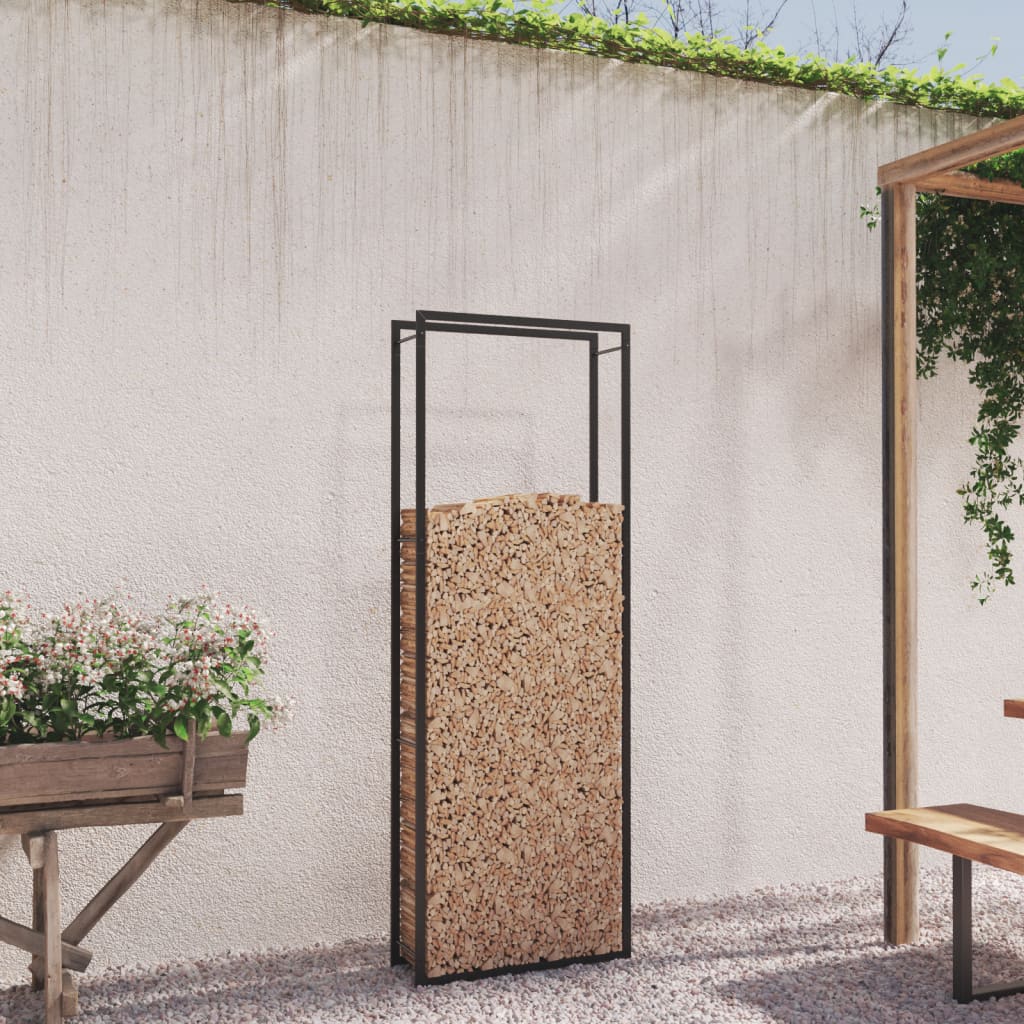 vidaXL Stojan na krbové drevo matný čierny 80x28x222 cm oceľ