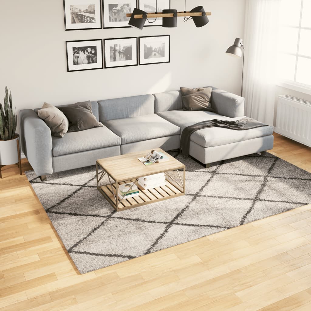 vidaXL Chlpatý koberec vysoký vlas béžovo-antracitový 200x280 cm