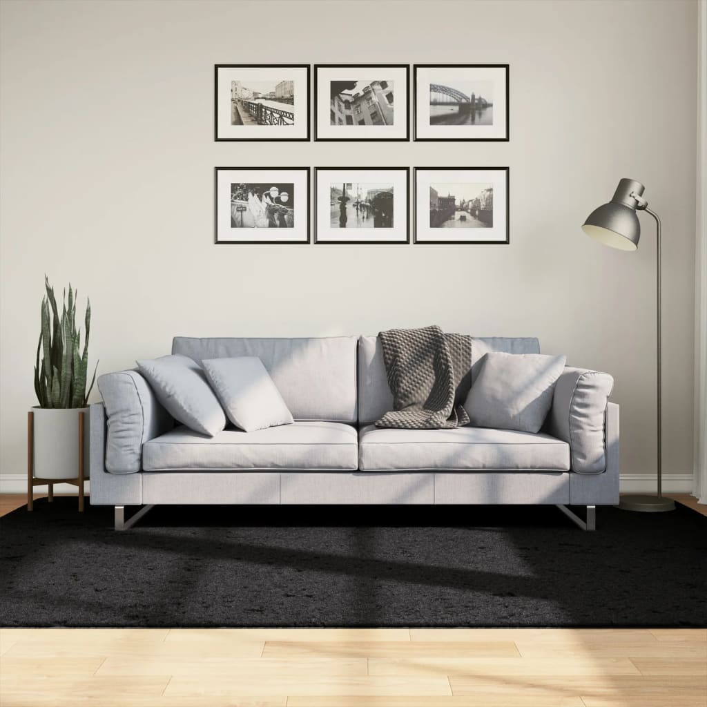 vidaXL Chlpatý koberec vysoký vlas moderný čierny 160x230 cm