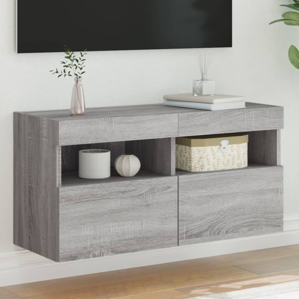 vidaXL TV nástenná skrinka s LED svetlami sivá sonoma 80x30x40 cm