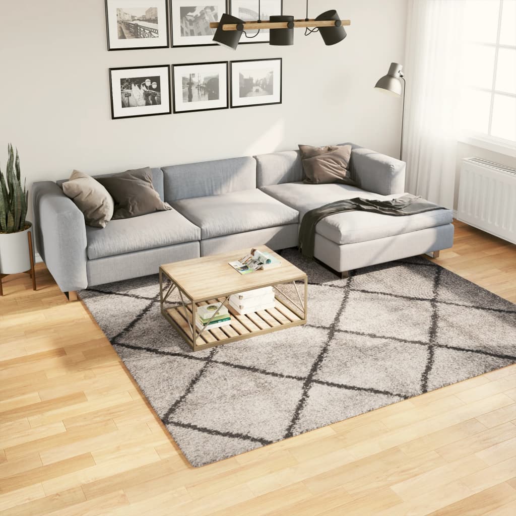 vidaXL Chlpatý koberec vysoký vlas béžovo-antracitový 240x240cm