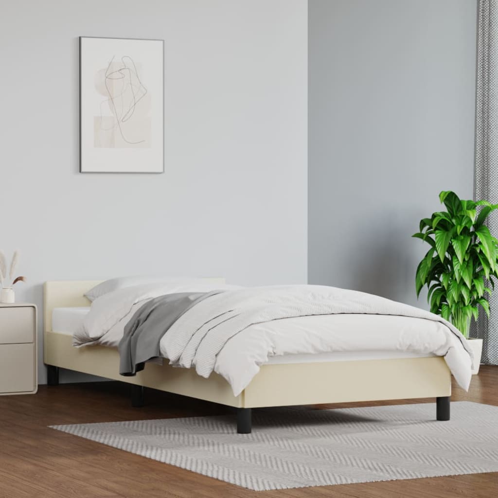 vidaXL Posteľný rám s čelom krémový 100x200 cm umelá koža