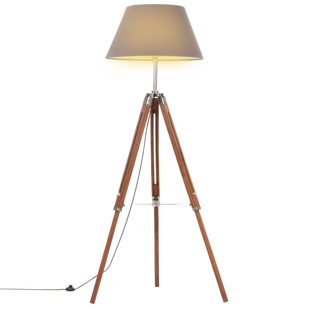 vidaXL Lampa na statíve medovo-hnedá a sivá 141 cm teakový masív