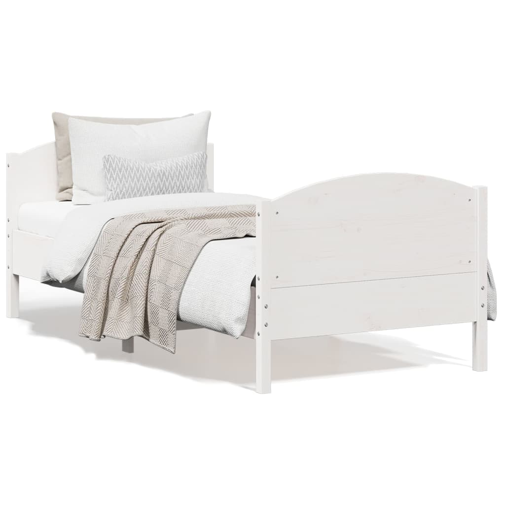 vidaXL Rám postele s čelom biely 90x190 cm masívne drevo