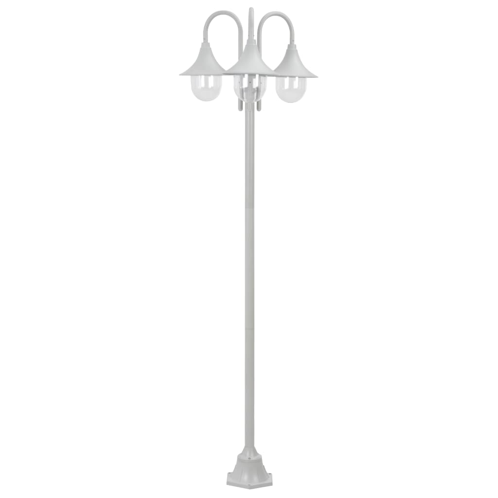 vidaXL Záhradná stĺpová lampa E27 220 cm hliníková 3 lampáše biela