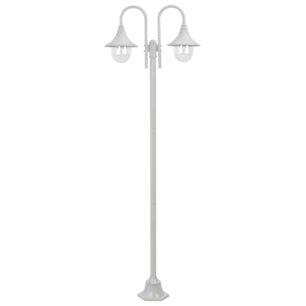 vidaXL Záhradná stĺpová lampa E27 220 cm hliníková 2 lampáše biela