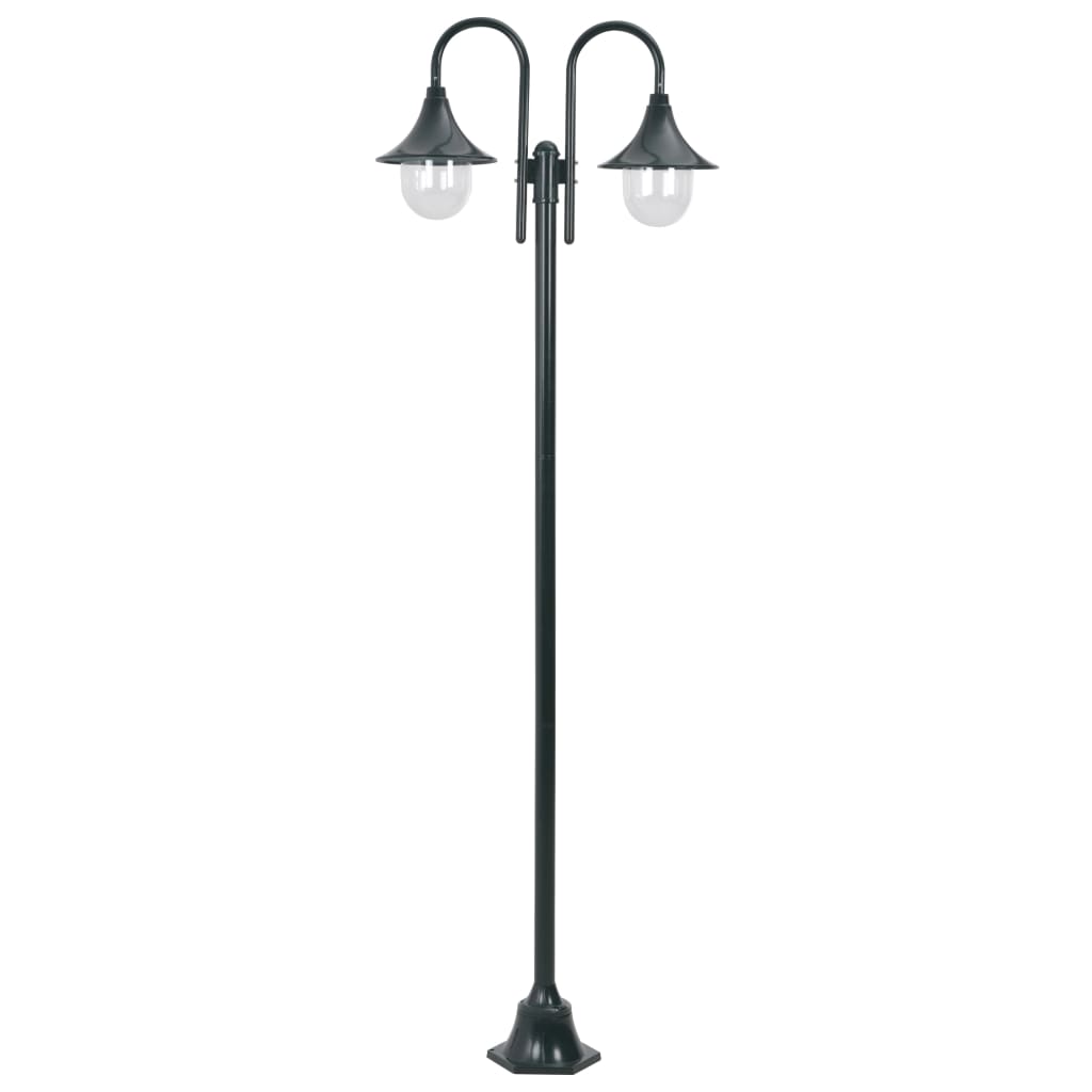 vidaXL Záhradná stĺpová lampa E27 220 cm hliník 2-lampáše tmavozelená