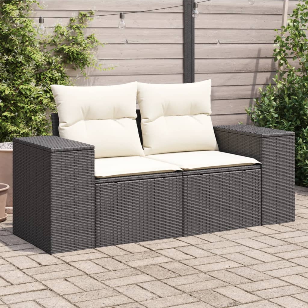 vidaXL Záhradná pohovka s vankúšmi 2-miestna čierna polyrattan