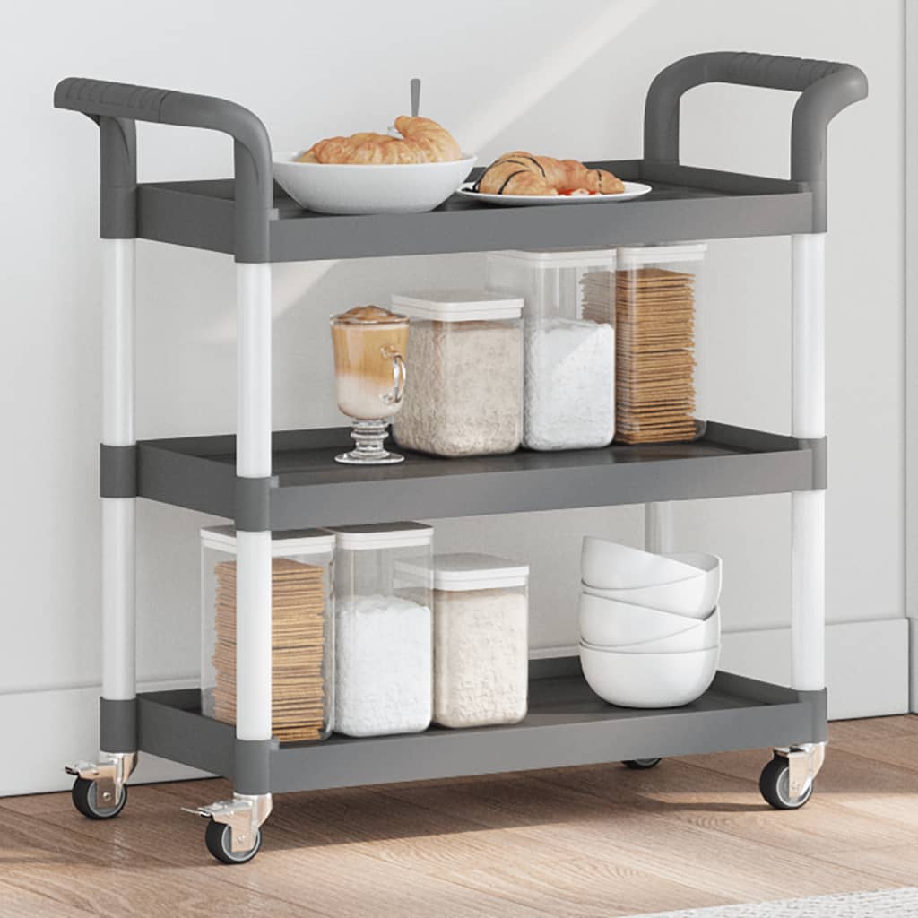 vidaXL Vozík s 3 poschodiami sivý 77x34x72 cm hliník