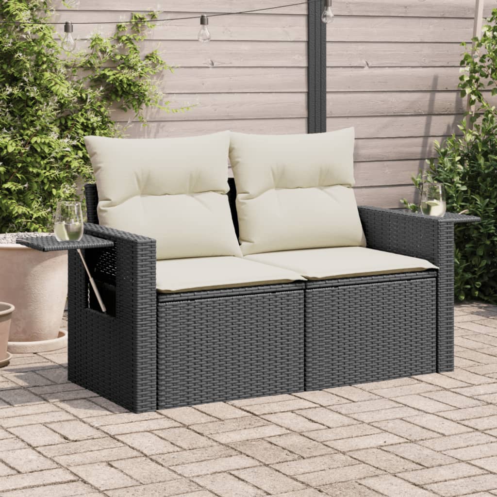 vidaXL Záhradná pohovka s vankúšmi 2-miestna čierna polyrattan
