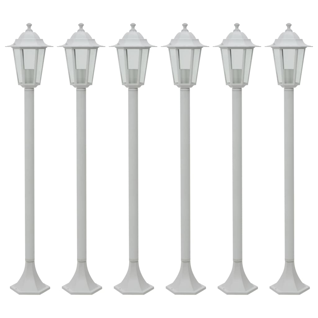 vidaXL Záhradné stĺpové lampy 6 ks E27 110 cm hliníkové biele