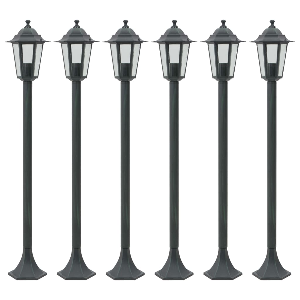 vidaXL Záhradné stĺpové lampy 6 ks E27 110 cm hliníkové tmavozelené