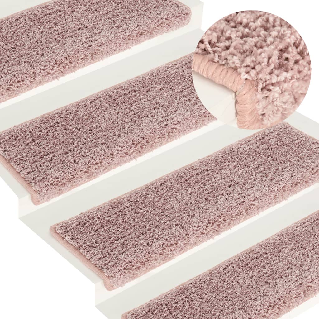 vidaXL Kobercové nášľapy na schody 15 ks 65x21x4 cm biele a ružové