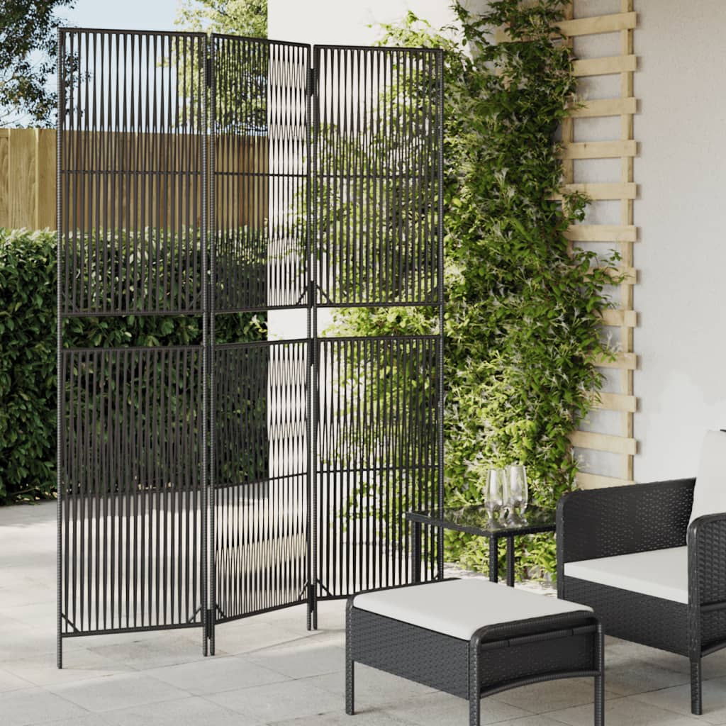 vidaXL Paraván 3 panely čierny polyratan