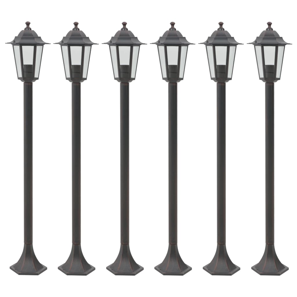 vidaXL Záhradné stĺpové lampy 6 ks E27 110 cm hliníkové bronzové
