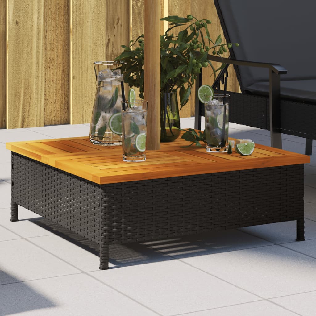 vidaXL Kryt na podstavec slnečníka čierny 70x70x25 cm polyratan akácia