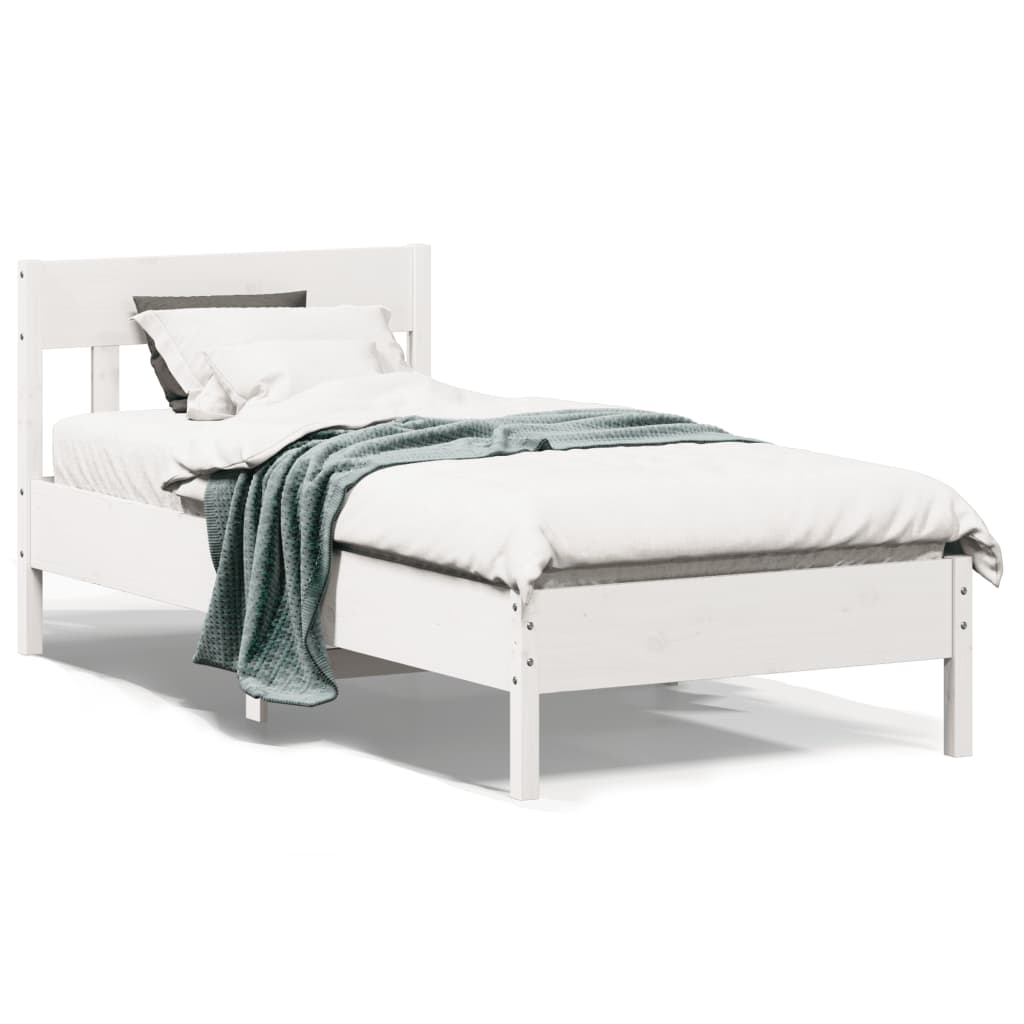 vidaXL Posteľný rám s čelom biely 90x200 cm masívna borovica