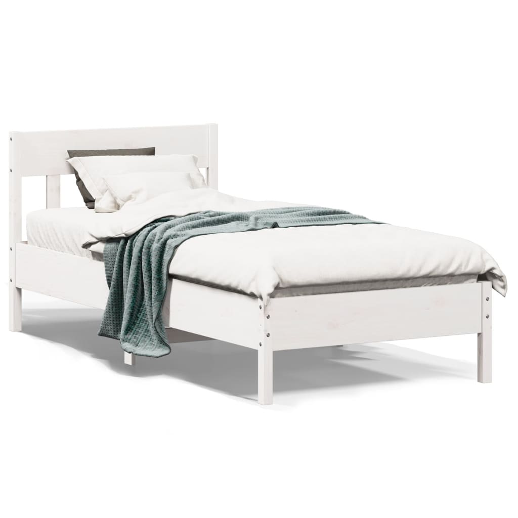 vidaXL Rám postele s čelom biely 90x190 cm masívne drevo