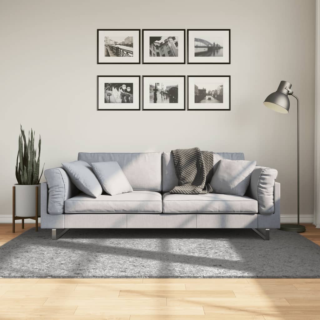 vidaXL Chlpatý koberec vysoký vlas moderný sivý 140x200 cm