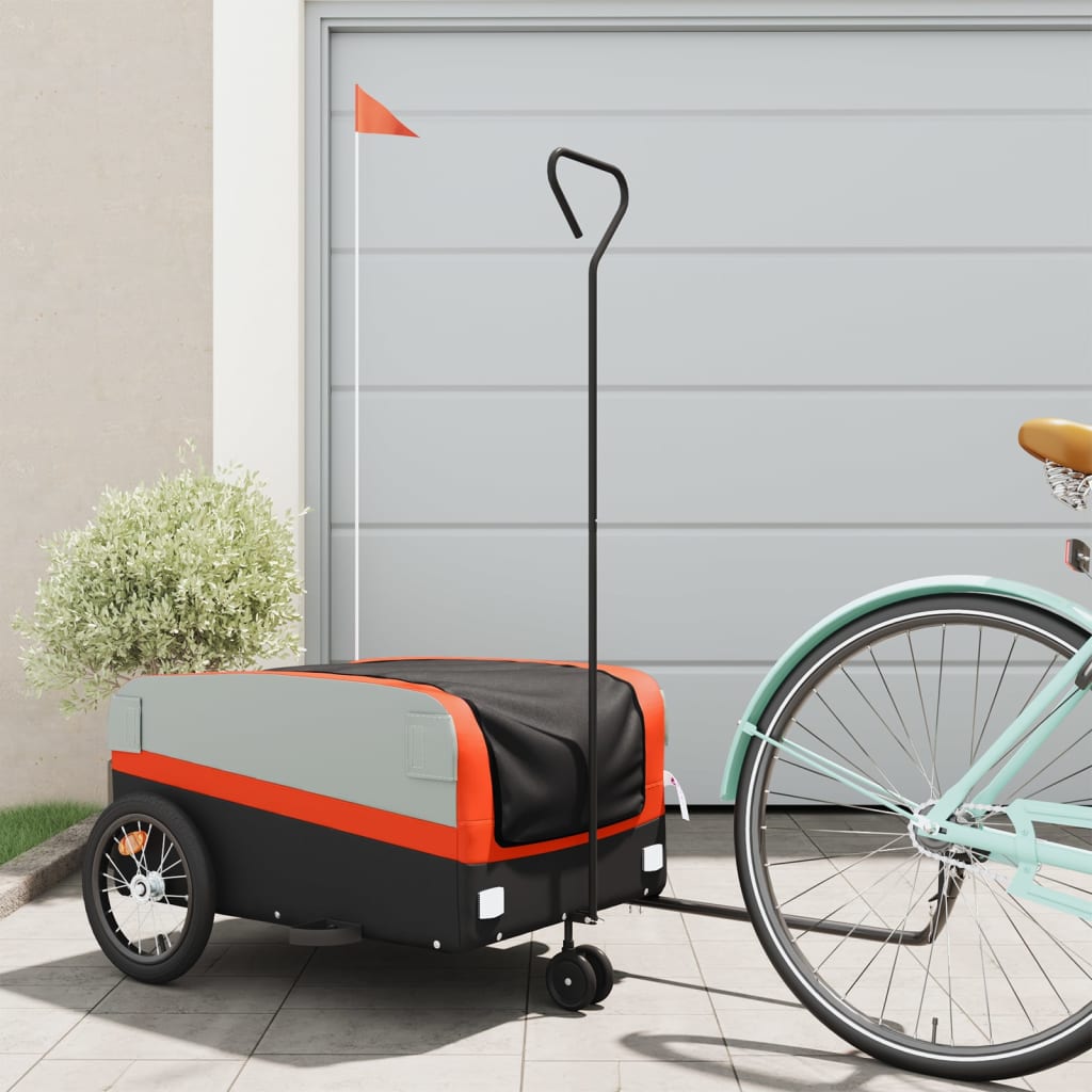 vidaXL Vozík za bicykel, čierno oranžový 45 kg, železo