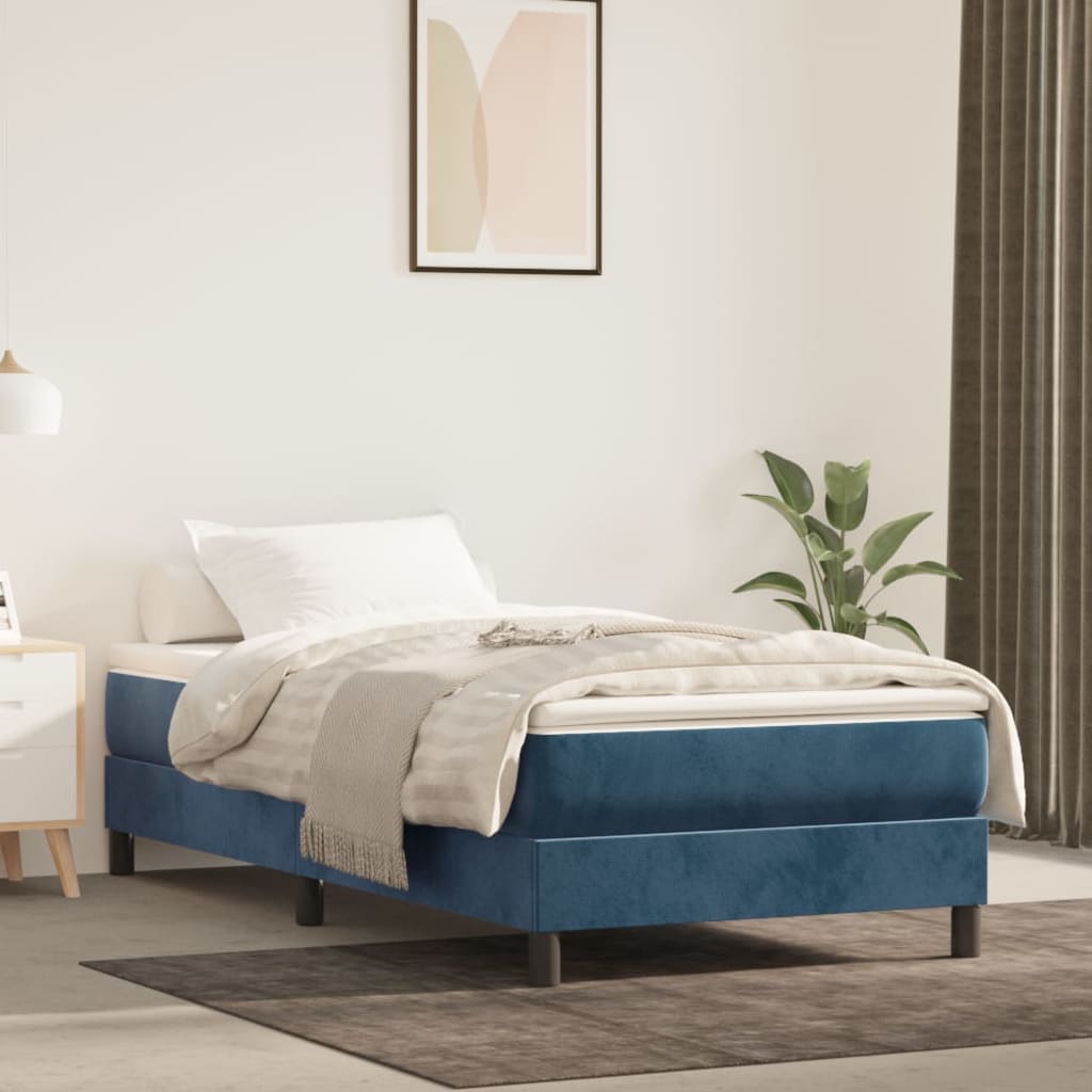 vidaXL Posteľný rám boxsping s matracom tmavomodrý 100x200 cm zamat