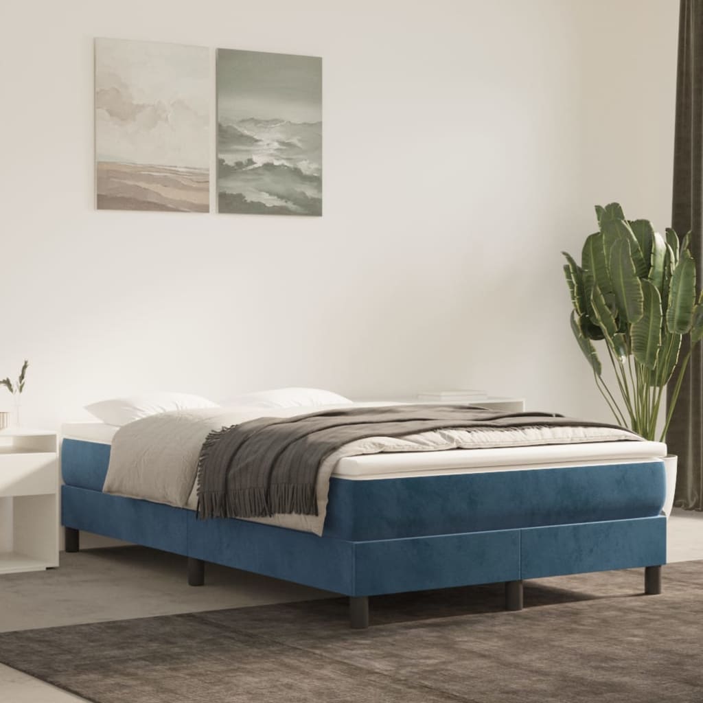 vidaXL Posteľný rám boxsping s matracom tmavomodrý 120x200 cm zamat