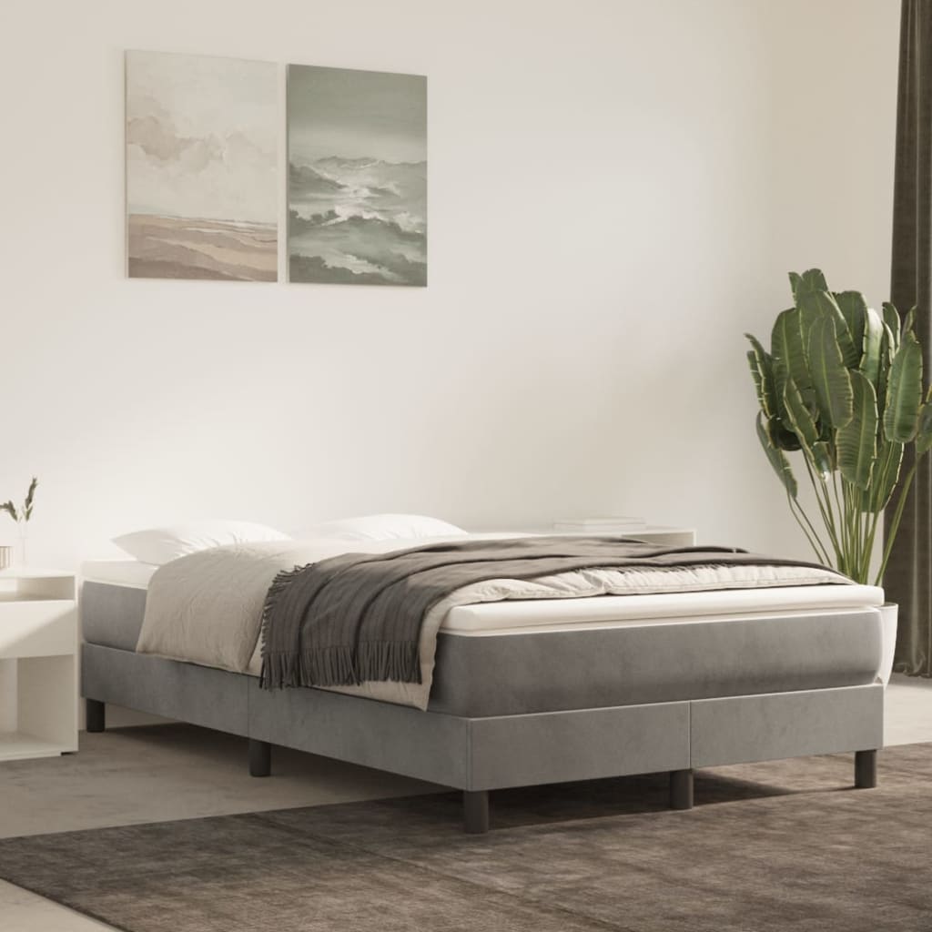 vidaXL Posteľný rám boxsping s matracom bledosivý 120x200 cm zamat