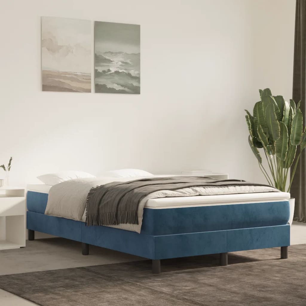 vidaXL Posteľný rám na boxspring tmavomodrý 120x200 cm zamat