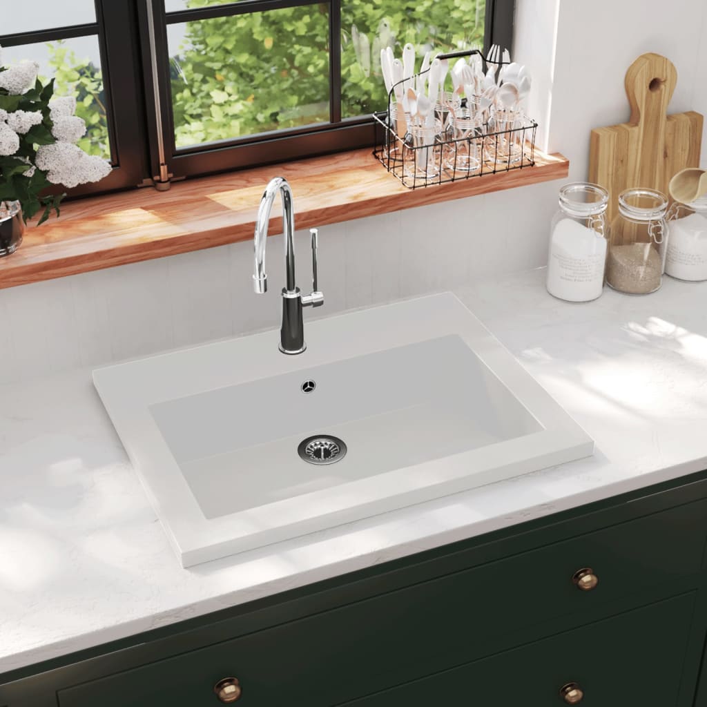vidaXL Granitové umývadlo 600x450x120 mm biele