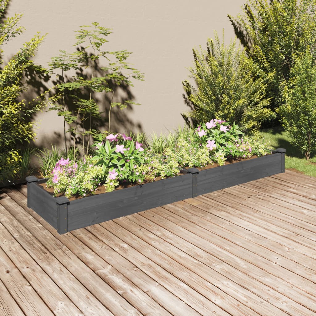 vidaXL Vyvýšený záhon s vložkou, sivý 240x60x25 cm, jedľový masív