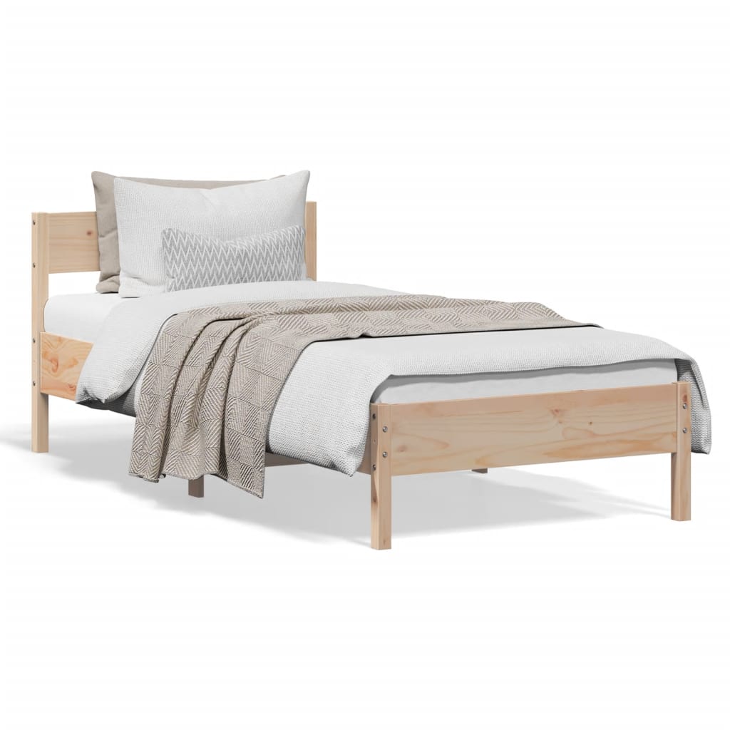 vidaXL Posteľný rám s čelom biely 75x190 cm borovicový masív